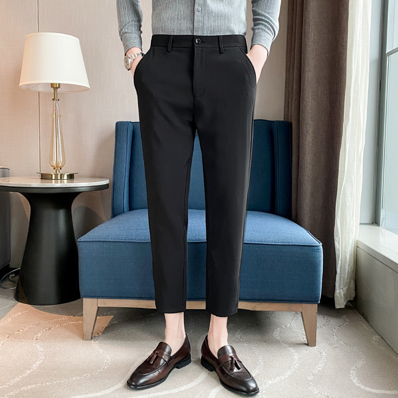 Korean Style Small Suit Pants Men's Summer Thin Pants Straight Business Casual Pants Cropped Black Men's Suit Pants - Image 9