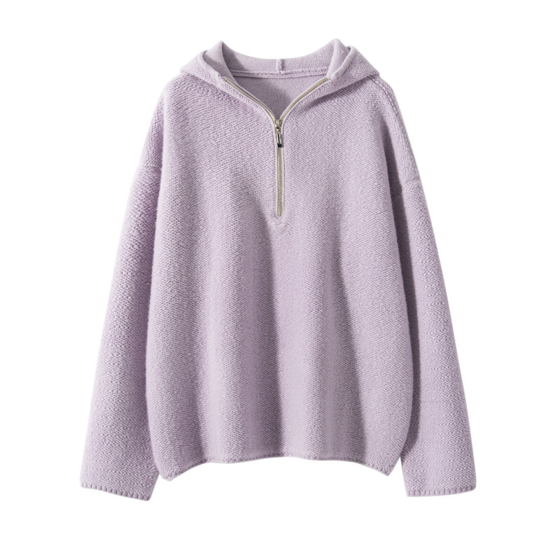 Autumn and Winter New Hooded Half Zip Top Mountain Cashmere Sweater Women's Knitted Base Shirt Long Sleeve Loose Thick Sweater - Image 8