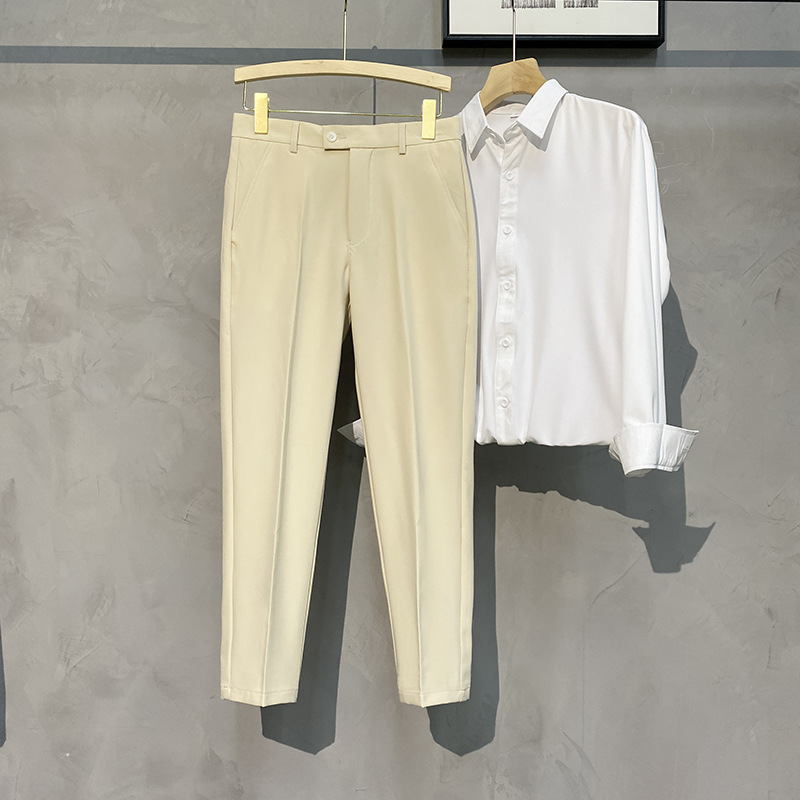 Spring Draped Trousers for Men with Small Feet, Straight Slim Fit Nine-Point Suit Trousers, Casual Men's Large Size Non-Iron Long Trousers, Trendy - Image 9