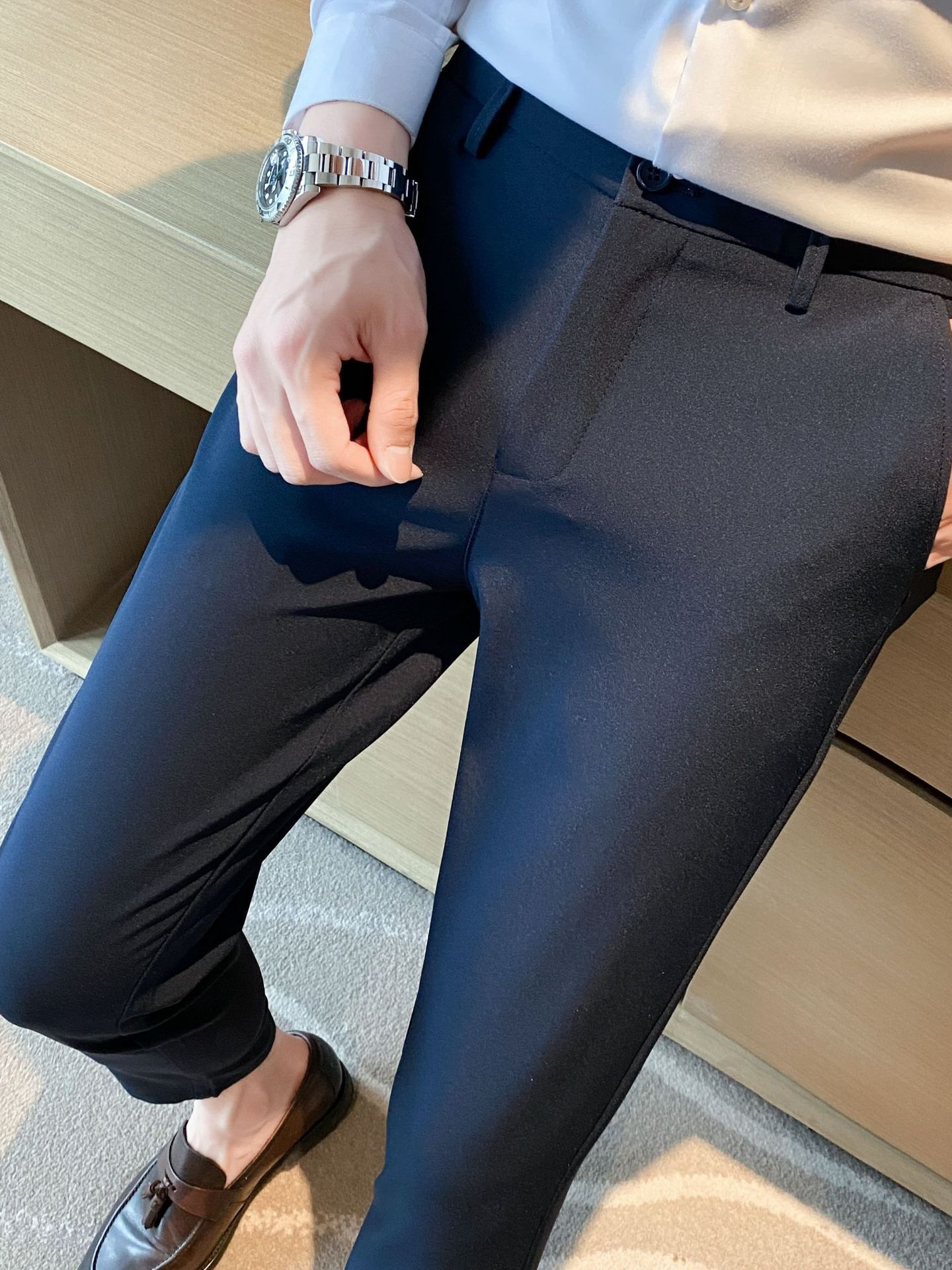Korean Style Small Suit Pants Men's Summer Thin Pants Straight Business Casual Pants Cropped Black Men's Suit Pants
