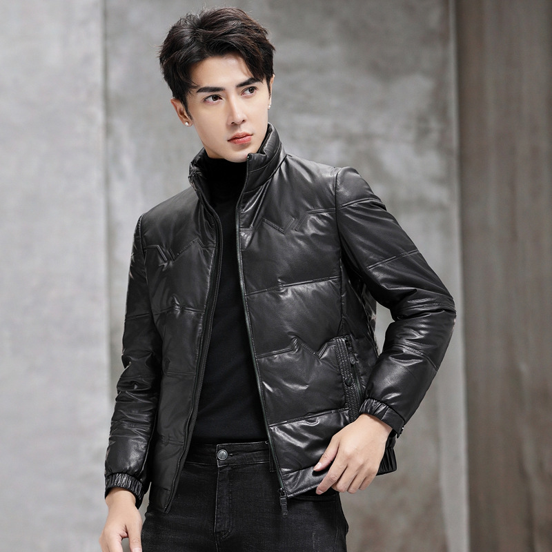 2023 new winter Haining Leather coat men's first layer cowhide down jacket goose down fleece-lined thickened men's coat - Image 4