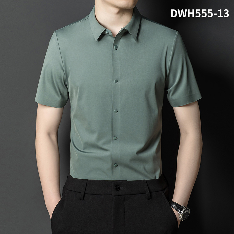 Summer New Vertical Striped Shirt for Men, Short-Sleeved Business Casual High-Elastic Seamless Shirt, Slim Fit Light Business - Image 6