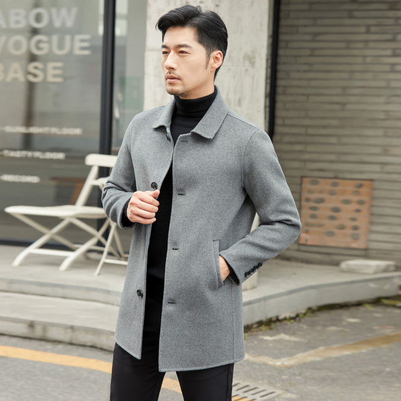 Men's Business Square Collar Double-Sided Wool Coat, 100% Wool, Hand-Sewn Pure Wool Mid-Length Style - Image 9