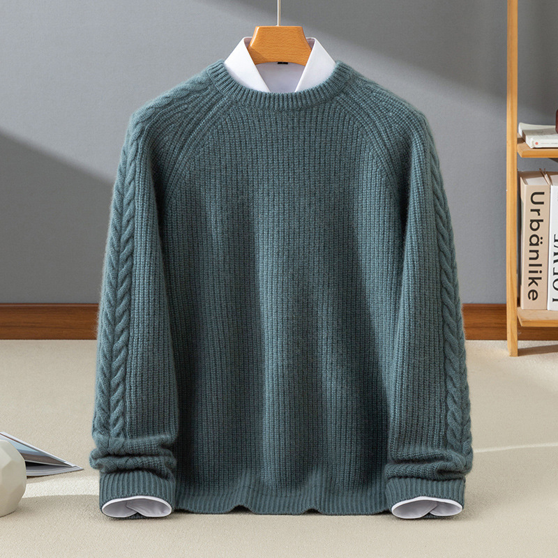 24 Winter Twist Cashmere Sweater for Husband Men's Crewneck Five-pin Thickened Warm Fleece New Warm Base Shirt - Image 7