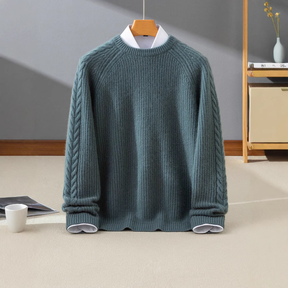 24 Winter Twist Cashmere Sweater for Husband Men's Crewneck Five-pin Thickened Warm Fleece New Warm Base Shirt - Image 2
