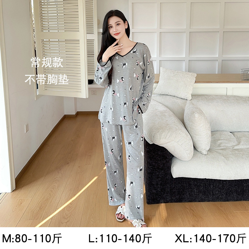 Pajamas with Breast Pads for Women, Spring and Autumn Modal Suit, Large Size 2026 New Autumn Long-Sleeved Long Pants Home Wear - Image 34