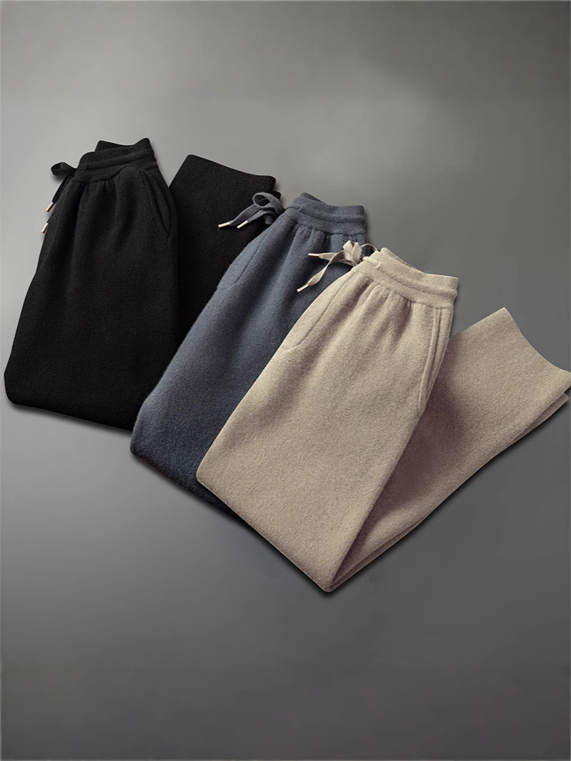 Men's Cashmere Casual Pants 2025 Autumn and Winter New Men's Air Layer Solid Color Thickened High Waist Drawstring Warm Pants - Image 4