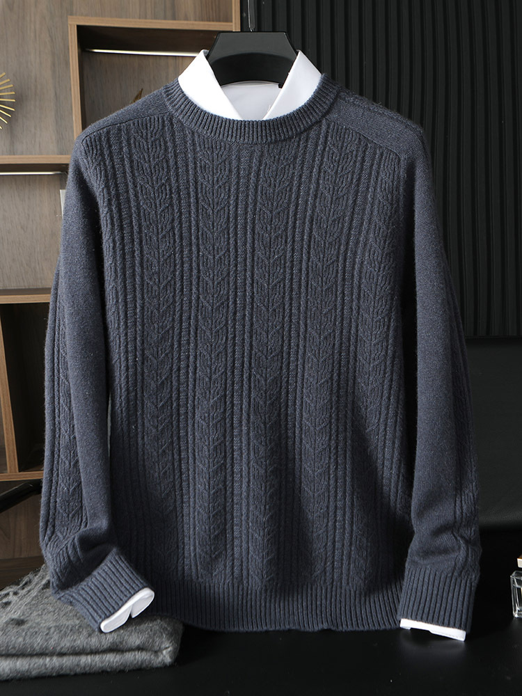 Autumn and Winter New 100 Pure Mountain Cashmere Sweater Men's Round Neck Light Luxury Thickened Jacquard Cashmere Sweater Knitted Cashmere Sweater - Image 2