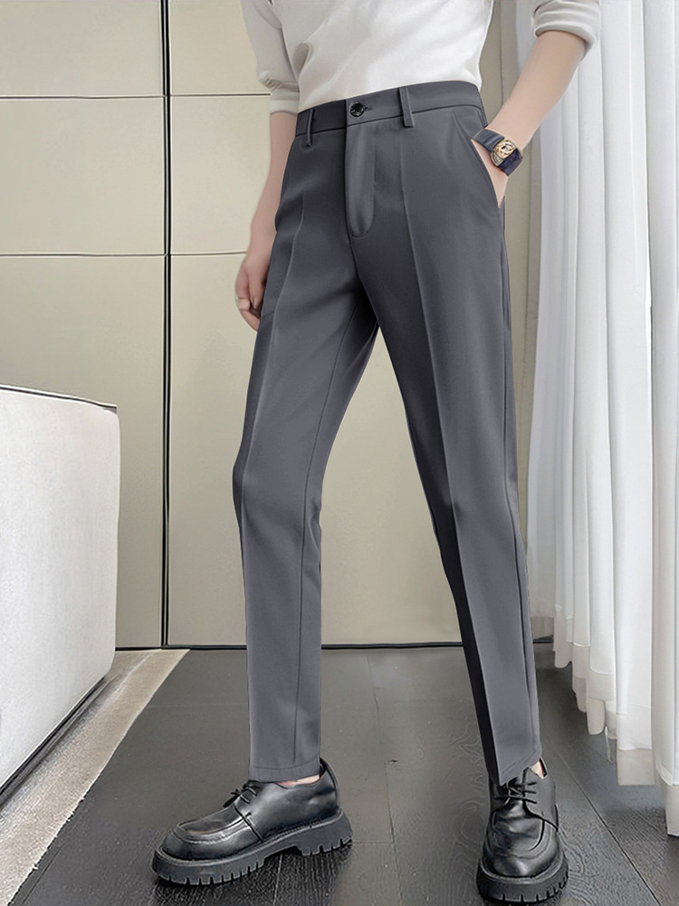 Small Western Pants Men's Cropped Autumn and Winter Thick Slim-fit Business Dress Casual Cropped Suit Pants Non-ironing Suit Pants Men's - Image 2