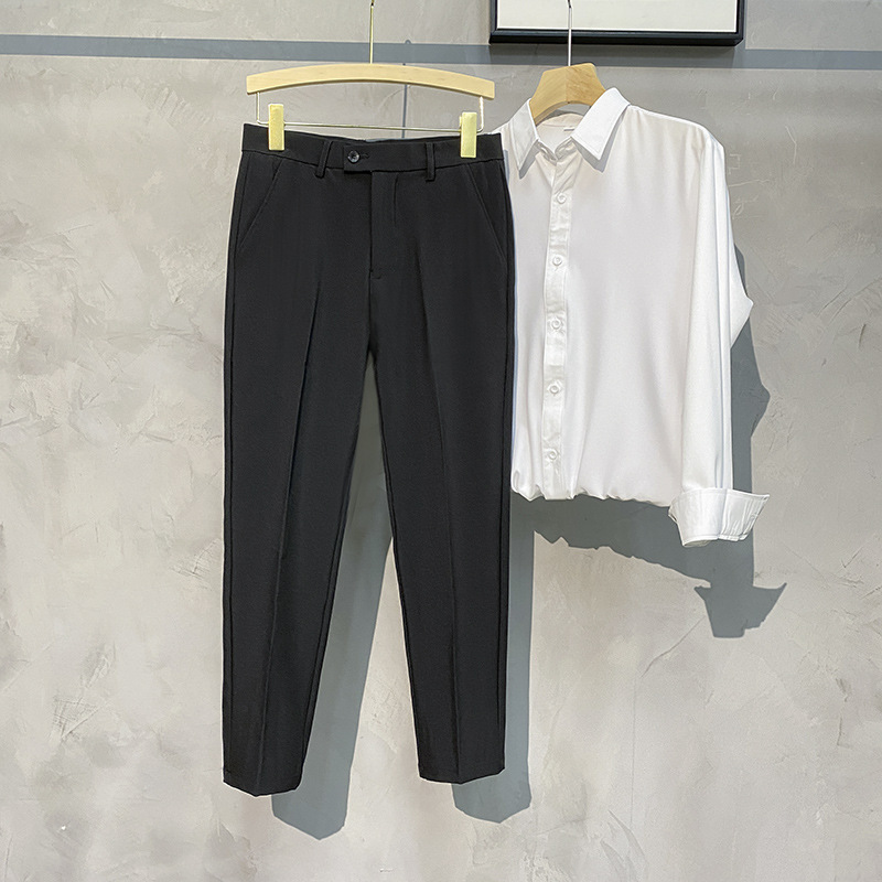 Spring Draped Trousers for Men with Small Feet, Straight Slim Fit Nine-Point Suit Trousers, Casual Men's Large Size Non-Iron Long Trousers, Trendy - Image 12
