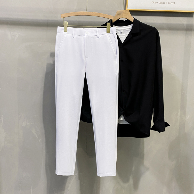 Dipped Trousers Men's Mid-Waist Small Straight Korean Style Light Mature Business Suit Long Pants Ankle-Length Pants Casual Pants Fleece-Lapped Pants - Image 7