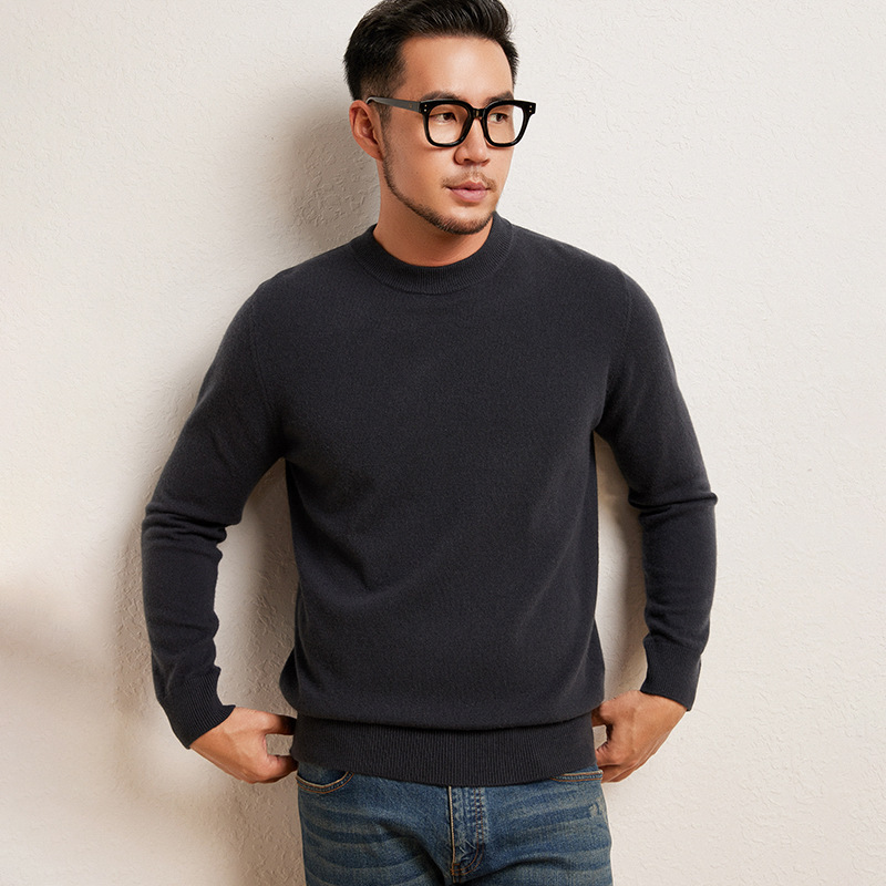 100% Pure Cashmere Men's Half Turtleneck Loose Casual Pure Color Business Urban Bottoming Knitwear Autumn and Winter New Style - Image 4