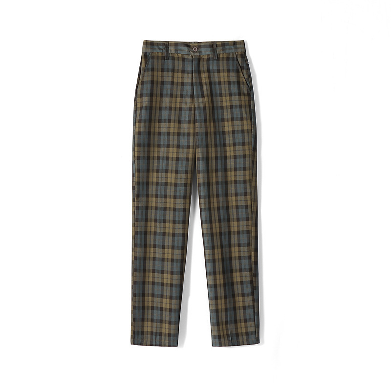 Factory Direct Sales Special Price Men's and Women's Plaid Trousers High-Waisted Student Trousers Evening Matte Gray Small Grids Olive Grids Class Uniform - Image 3