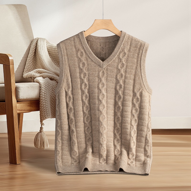 Thickened Twisted V Neck Vest Vest Waistoutwear Warm Sweater Vest Cashmere Men's Sleeveless Knitted Vest - Image 7