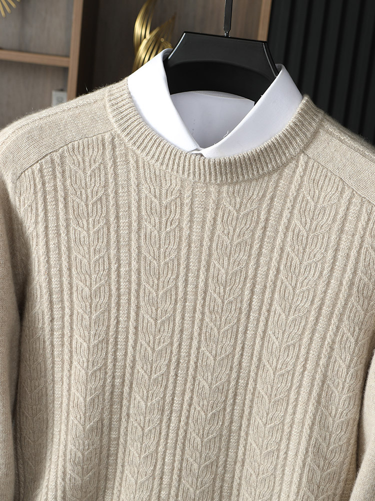 Autumn and Winter New 100 Pure Mountain Cashmere Sweater Men's Round Neck Light Luxury Thickened Jacquard Cashmere Sweater Knitted Cashmere Sweater - Image 3