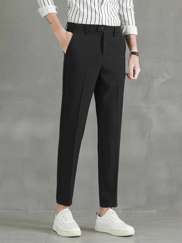 Men's Slim-Fit Cropped Dress Pants, Professional Formal Casual Suit Trousers, High-Quality Drape Black Suit Long Pants for Men - Image 3