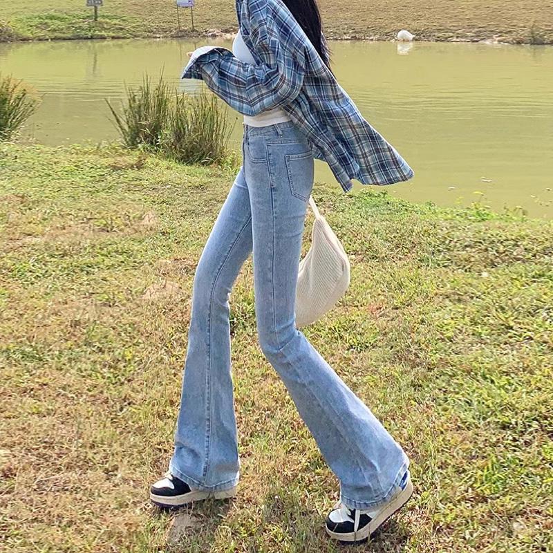 Light-Colored High-Waisted Flared Jeans for Women, Spring and Autumn 2025, Slimming, Butt-Lifting, Stretchy Flared Horse Hoof Long Pants