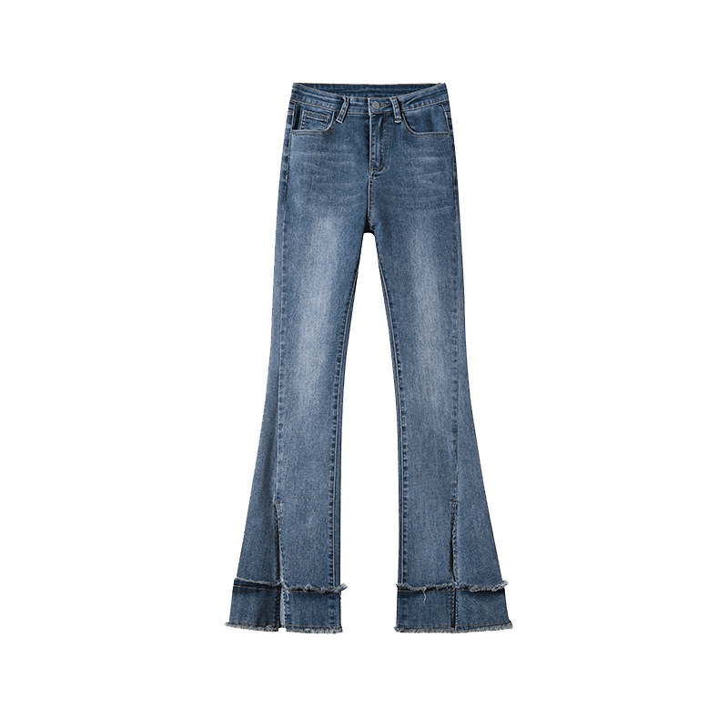 Rough Slit Micro-flared Jeans Women's Early Spring 2023 New High Waist Slim-fit Horseshoe Mop Pants for Women - Image 5