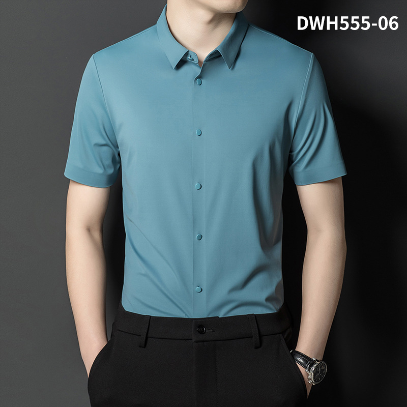 Summer New Vertical Striped Shirt for Men, Short-Sleeved Business Casual High-Elastic Seamless Shirt, Slim Fit Light Business - Image 11