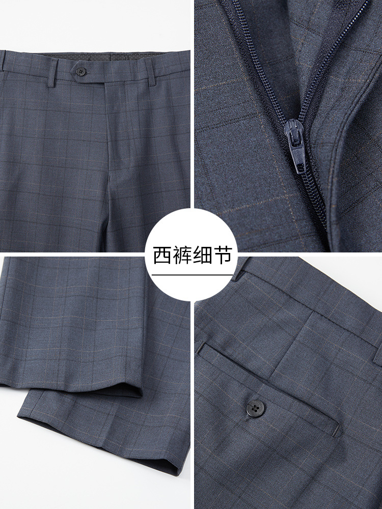 Blue Plaid Suit Set for Men, Wrinkle-Free Business Suit for Young and Middle-Aged Men, Suitable for Weddings and Banquets, Made of High-Quality Suit Fabric - Image 5
