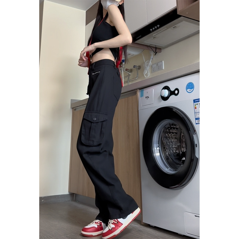 Black American Work Jeans for Women Summer 2025 New High-Waisted Loose Slimming Look Wide-Leg Drapedy Floor-Length Pants - Image 3