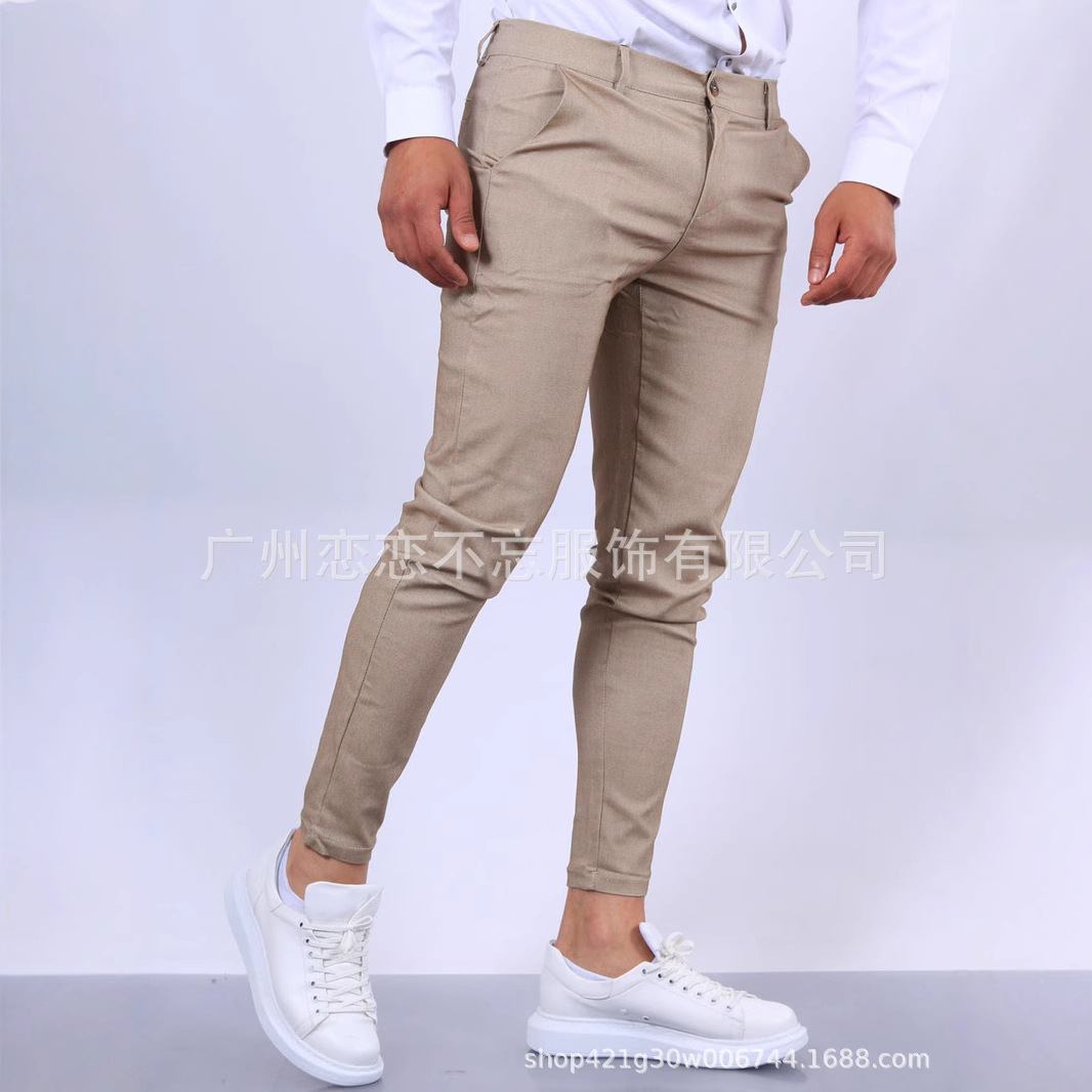 Cross-border Foreign Trade Autumn New Casual Trousers Men's European and American Style Slim-fit Men's Casual Solid Color Trousers 0502 - Image 4