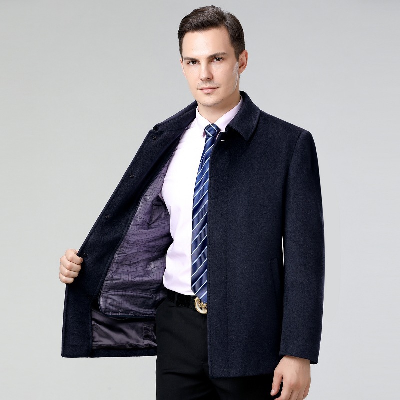 Short Fashionable Cashmere Outwear for Men in Winter with down Lining and Thickeneded Woolen Jacket for Middle-Aged and Elderly Dads - Image 2