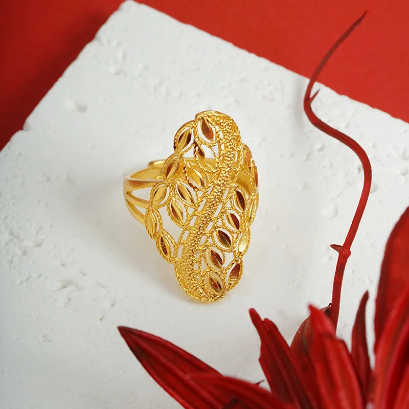 24K Gold AU999 Wheat Ear Open Hollow Ring Women-Premium pure gold,3D clear wheat pattern, easy-to-wear open design for daily use - Image 5