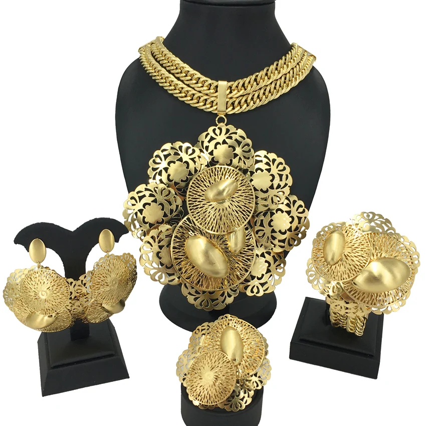 Woman Large Pendant Necklace Flower Banquet Wedding Party Accessories Brazilian Jewelry Set FHK13611 - Image 4