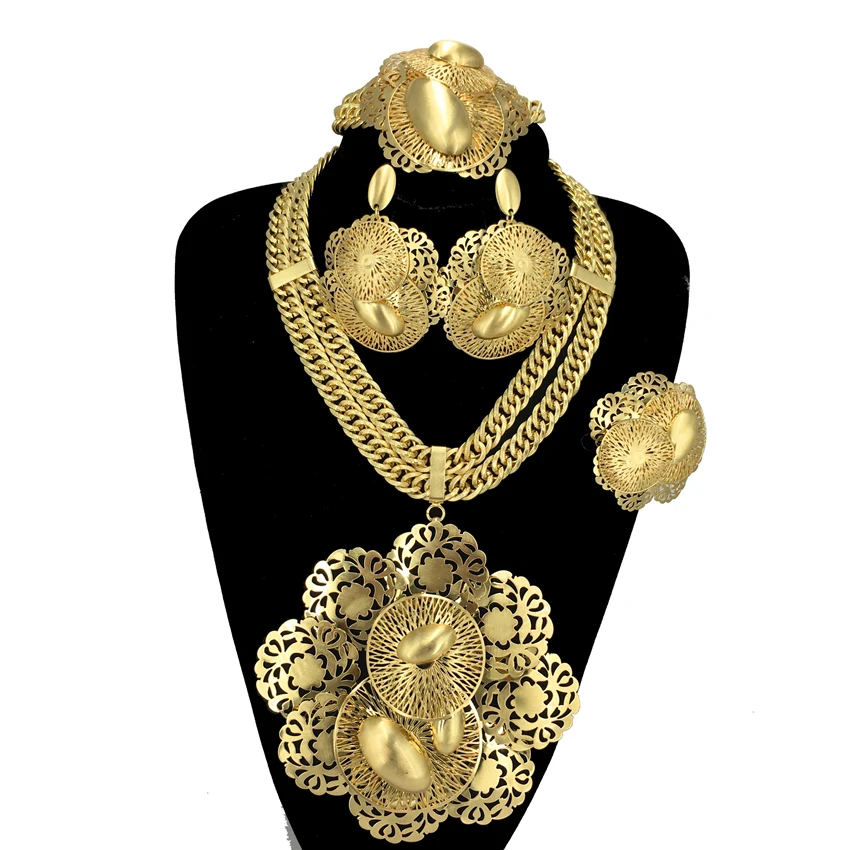 Woman Large Pendant Necklace Flower Banquet Wedding Party Accessories Brazilian Jewelry Set FHK13611 - Image 3