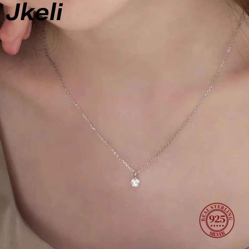 Jkeli -S925 Pure silver 14k gold pendant Multi-functional single diamond necklace with six claws Zircon necklace for women gift - Image 5