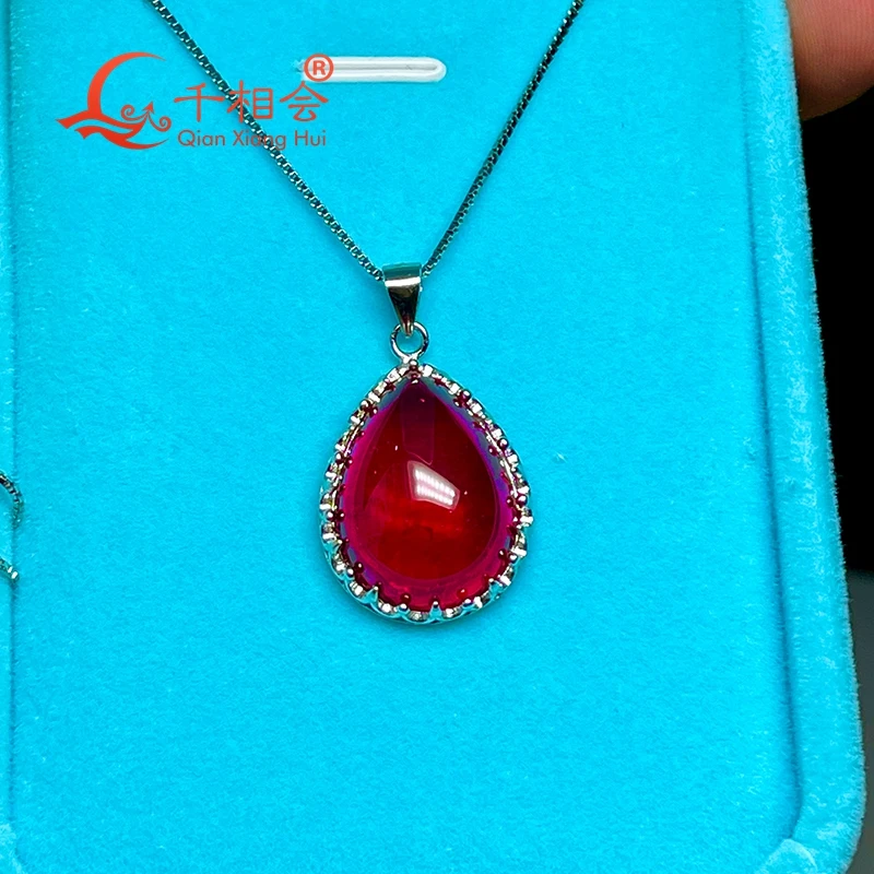 Fashion Luxury 25ct 15x20mm Pear Shape Red lab grown Ruby with inclusions Gemstone S925 Silver Jewelry for Pendant Necklace - Image 6