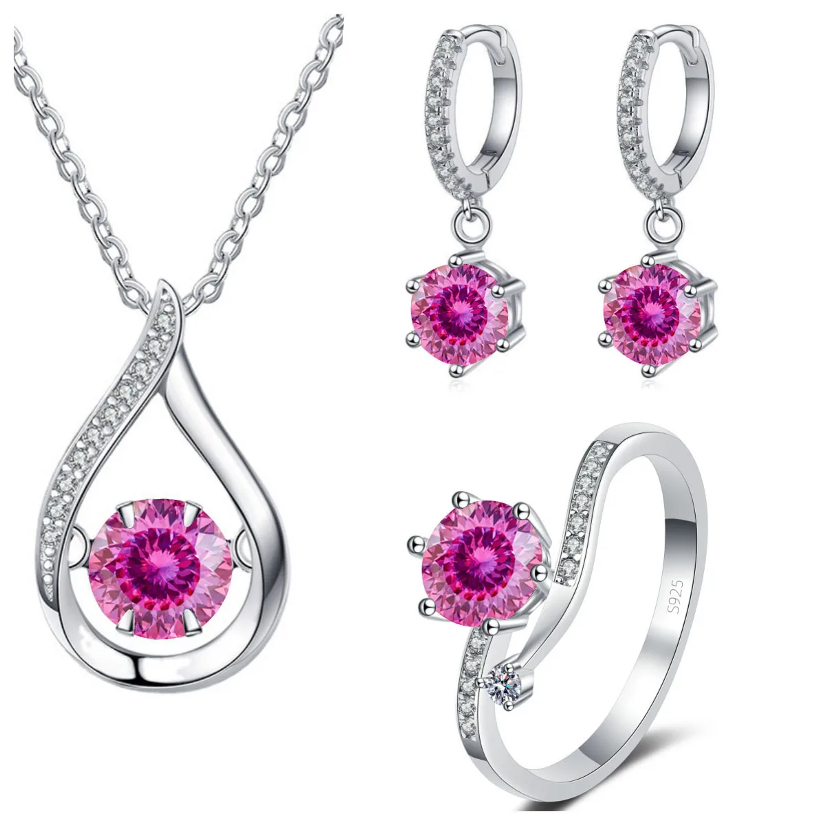 Real 925 Silver Moissanite Jewelry Set Pendant Necklace Ring Stud Earrings Solitaire Pendant Necklace Set for Women Men Gift - Image 20