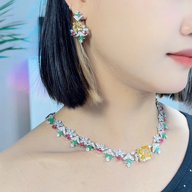 Pure 925 Sterling Silver Jewelry For Women Big Gemstone Wedding Jewelry Set High Quality Earrings Necklace Party Fine Jewelry - Image 6