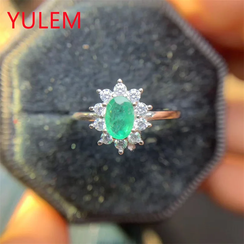 Jewelry 925 Silver Emerald Engagement Ring 4mm*6mm Natural Emerald Diana Ring for Daily Wear Silver Gemstone Ring - Image 5