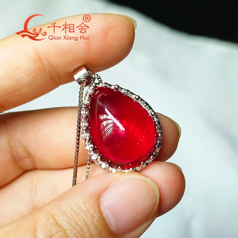Fashion Luxury 25ct 15x20mm Pear Shape Red lab grown Ruby with inclusions Gemstone S925 Silver Jewelry for Pendant Necklace