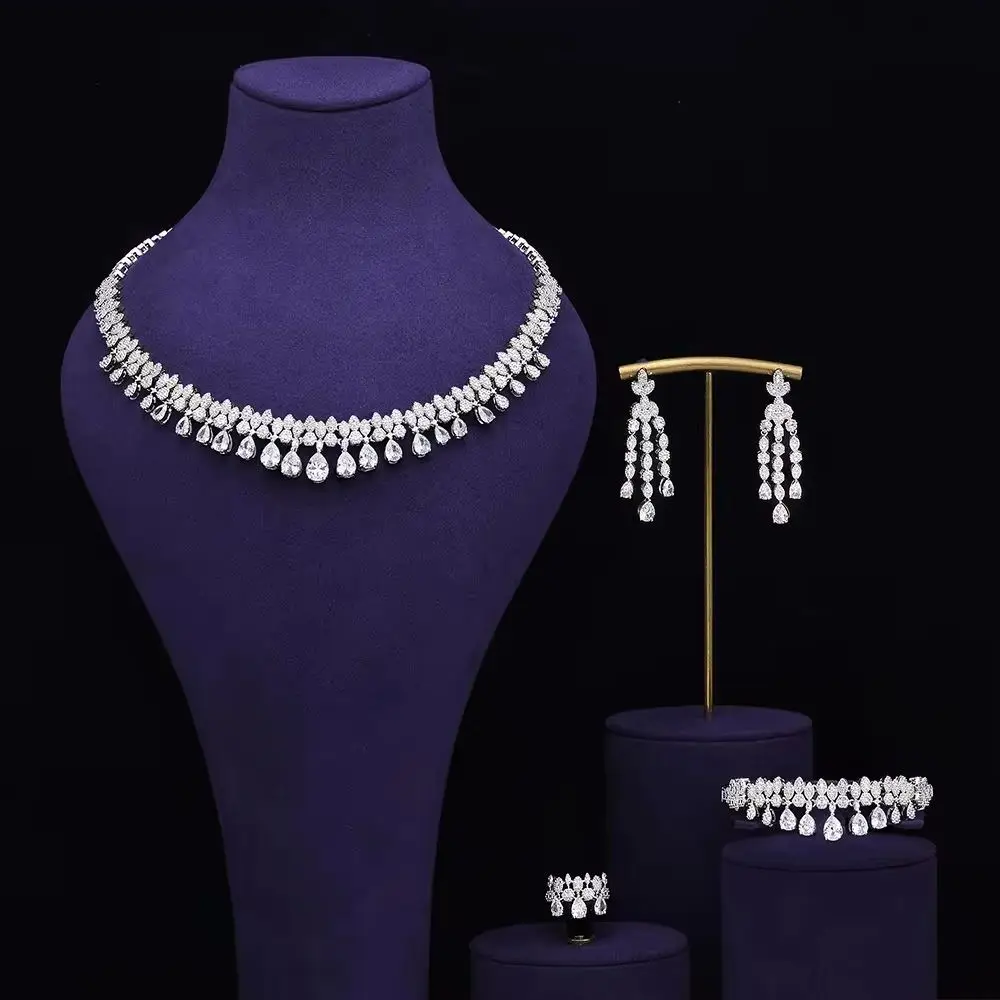Bridal Zirconia Full Jewelry Set for Ladies Party Luxury Dubai Nigeria CZ Crystal Wedding Necklace Set - Image 2