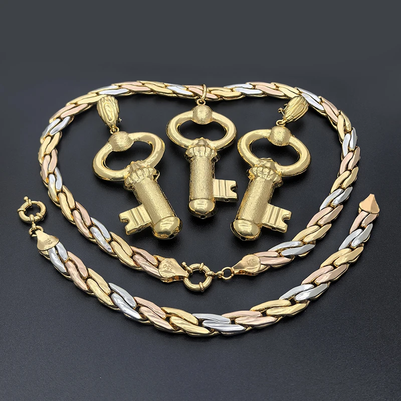 African Jewelry Set Key Pattern Dubai Necklace Earrings Sets Gold Plated Nigeria Bridal Jewellery Wedding Party Gifts - Image 10