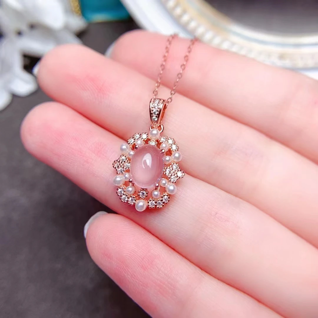 FS High-quality Ross Quartz S925 Sterling Silver Pendant Necklace Ring Set Fine Fashion Charm Weddings Jewelry Women MeibaPJ FS - Image 3