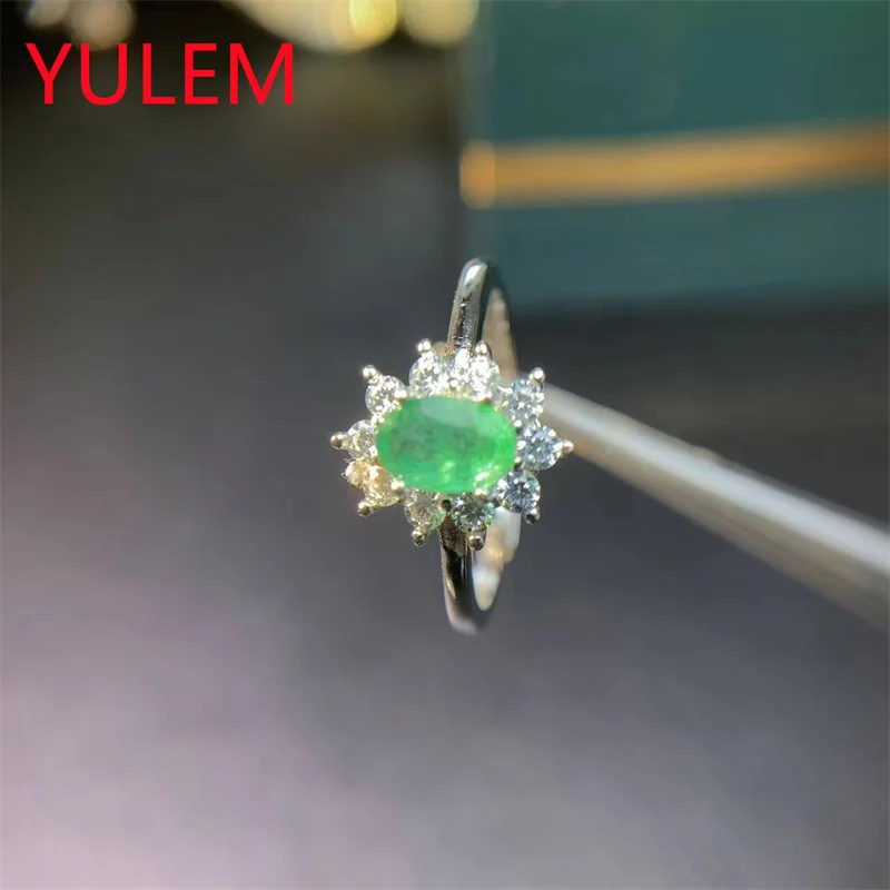 Jewelry 925 Silver Emerald Engagement Ring 4mm*6mm Natural Emerald Diana Ring for Daily Wear Silver Gemstone Ring - Image 6