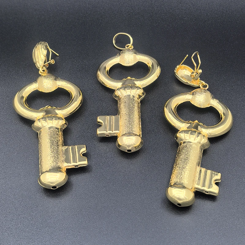 African Jewelry Set Key Pattern Dubai Necklace Earrings Sets Gold Plated Nigeria Bridal Jewellery Wedding Party Gifts - Image 2