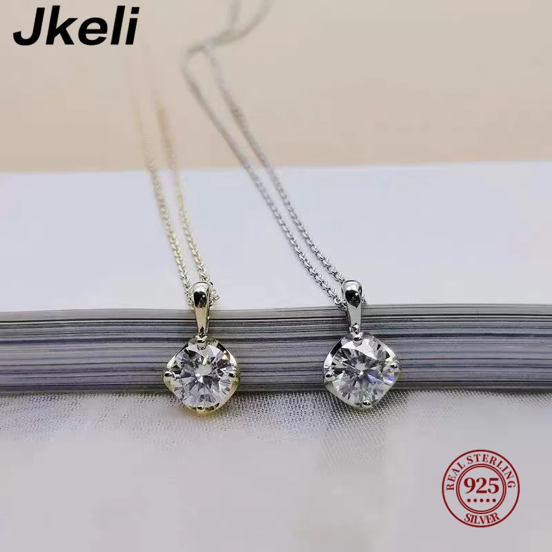 Jkeli -S925 Pure silver 14k gold pendant Multi-functional single diamond necklace with six claws Zircon necklace for women gift - Image 3