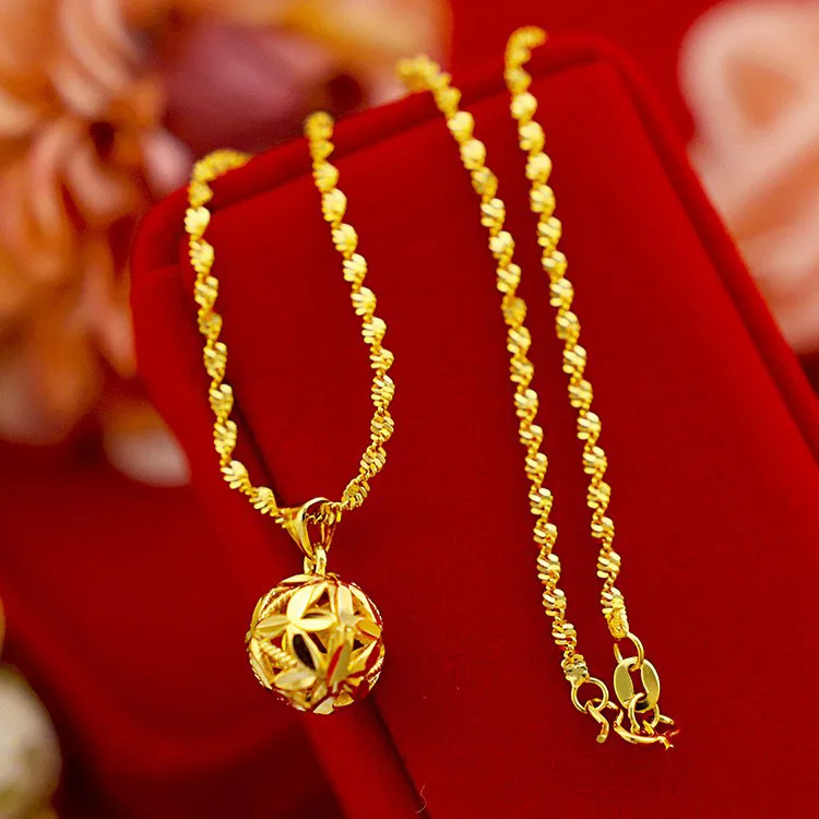 Gold jewelry sand gold drop pendant female necklace hollow flower hydrangea necklace 9999gold - Image 4