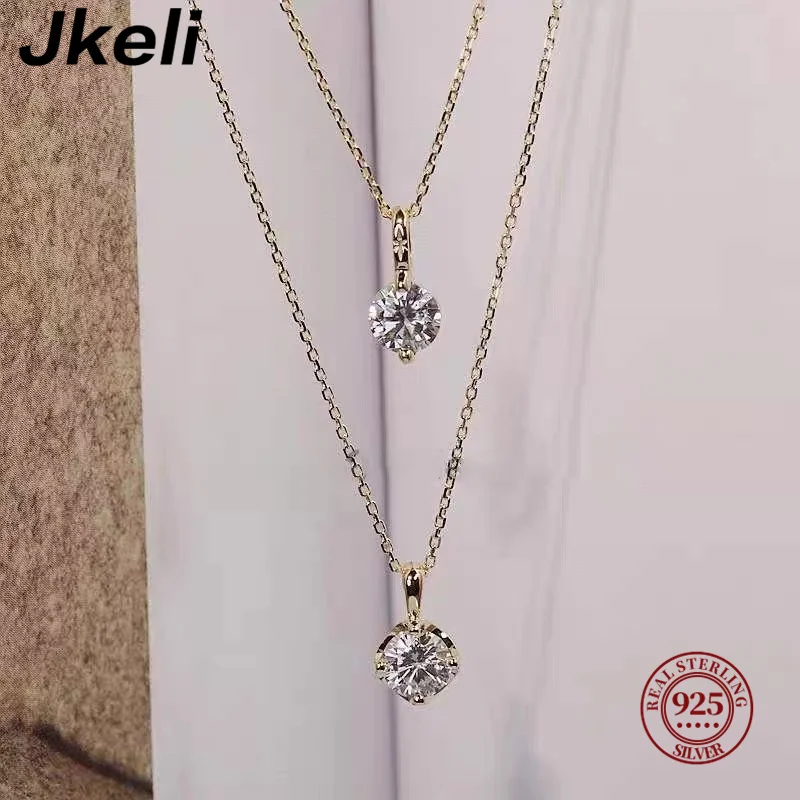 Jkeli -S925 Pure silver 14k gold pendant Multi-functional single diamond necklace with six claws Zircon necklace for women gift - Image 2
