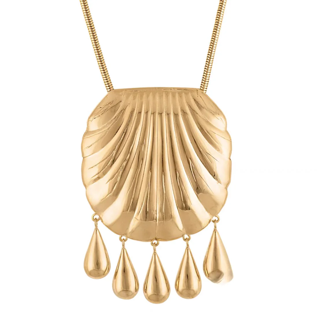 18K Gold Plated Heavy Metal Shell Pendant Necklace - Minimalist Drop Choker Back Chain Crossbody Women's Jewelry Accessory - Image 10