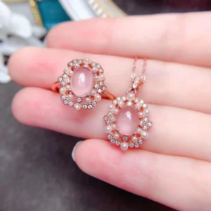 FS High-quality Ross Quartz S925 Sterling Silver Pendant Necklace Ring Set Fine Fashion Charm Weddings Jewelry Women MeibaPJ FS