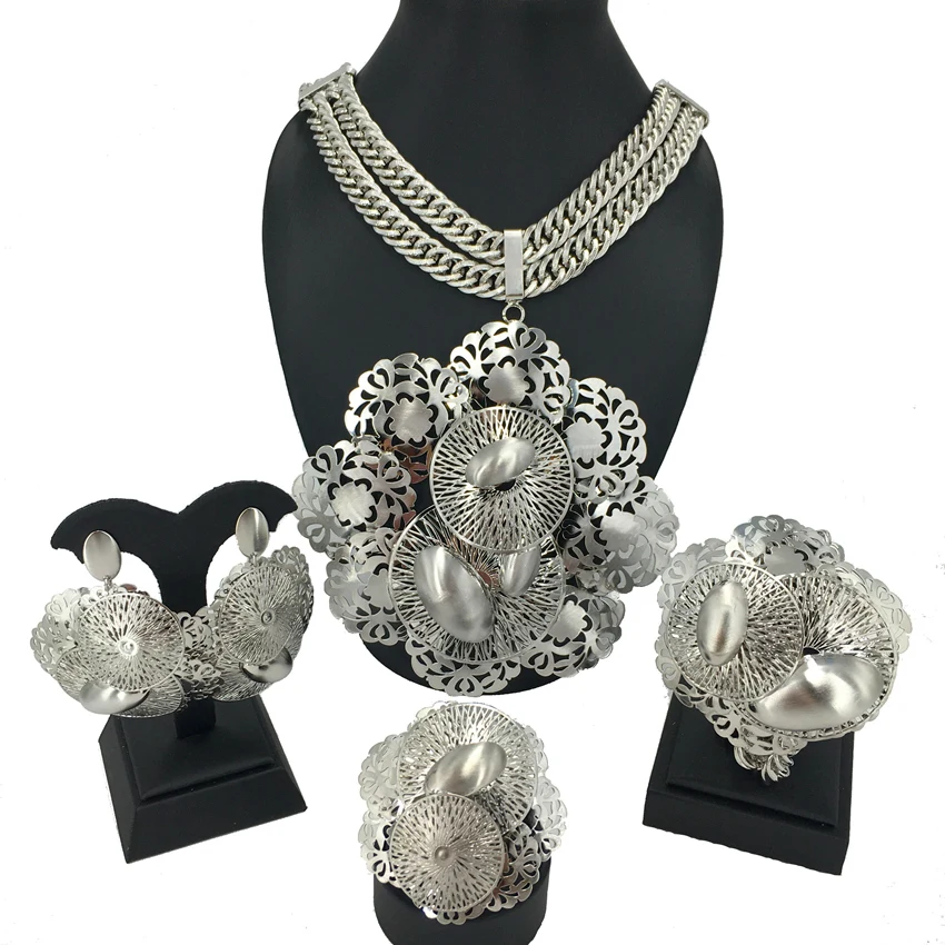 Woman Large Pendant Necklace Flower Banquet Wedding Party Accessories Brazilian Jewelry Set FHK13611 - Image 7
