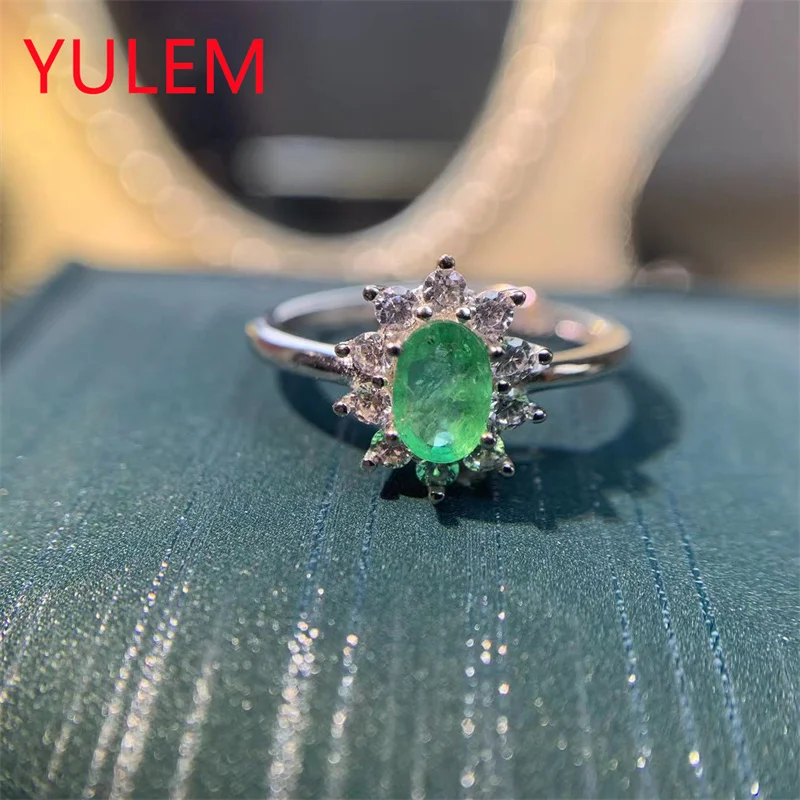 Jewelry 925 Silver Emerald Engagement Ring 4mm*6mm Natural Emerald Diana Ring for Daily Wear Silver Gemstone Ring - Image 3