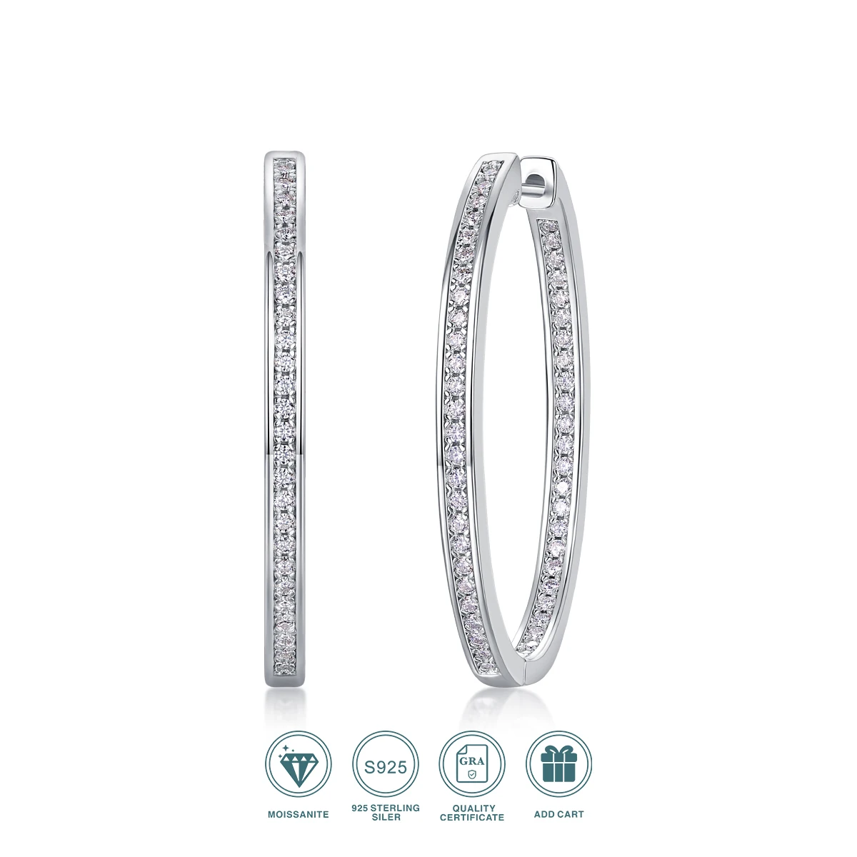 JIUZUAN D color moissanite large circle earrings 925 silver plated 18K platinum women's shiny high jewelry with certificate - Image 4