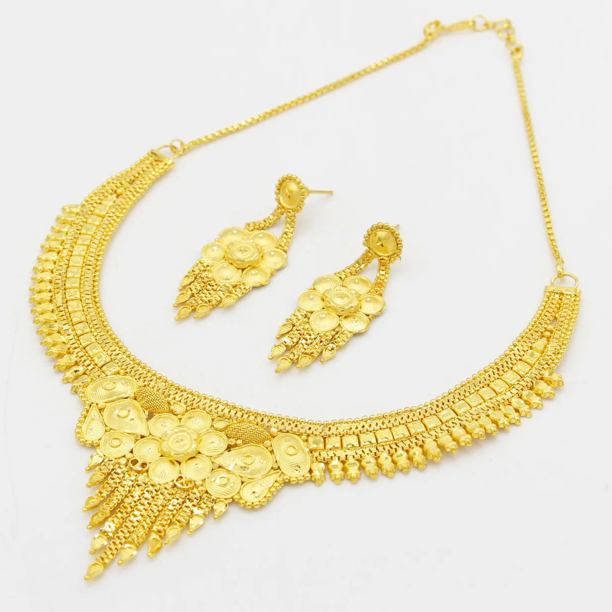 Adixyn African Two Desigh Tassels Necklace Earrings Jewelry Set Gold Color/Copper Arab Dubai Wedding Party MOM Gifts n071349 - Image 3